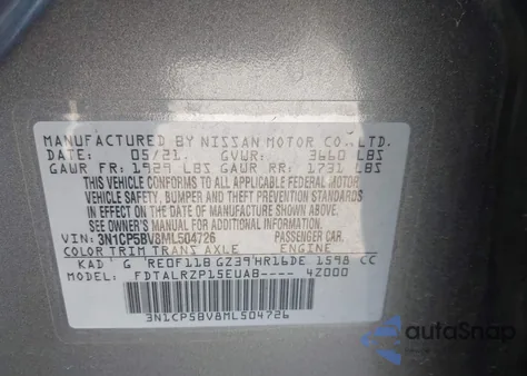 2021 Nissan Kicks S Xtronic Cvt z USA, uszkodzony, nr VIN 3N1CP5BV8ML504726